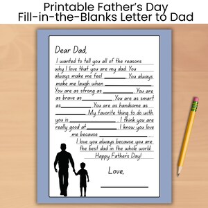 Carta imprimible para papá para el Día del Padre de niños con espacio en blanco para completar y línea de firma Regalo de recuerdo de hijo o hija para papá