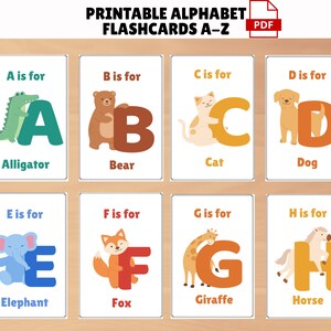 Tarjetas educativas imprimibles del alfabeto para niños, tarjetas ABC para niños pequeños y preescolares, juego divertido y colorido de reconocimiento de letras y habilidades.