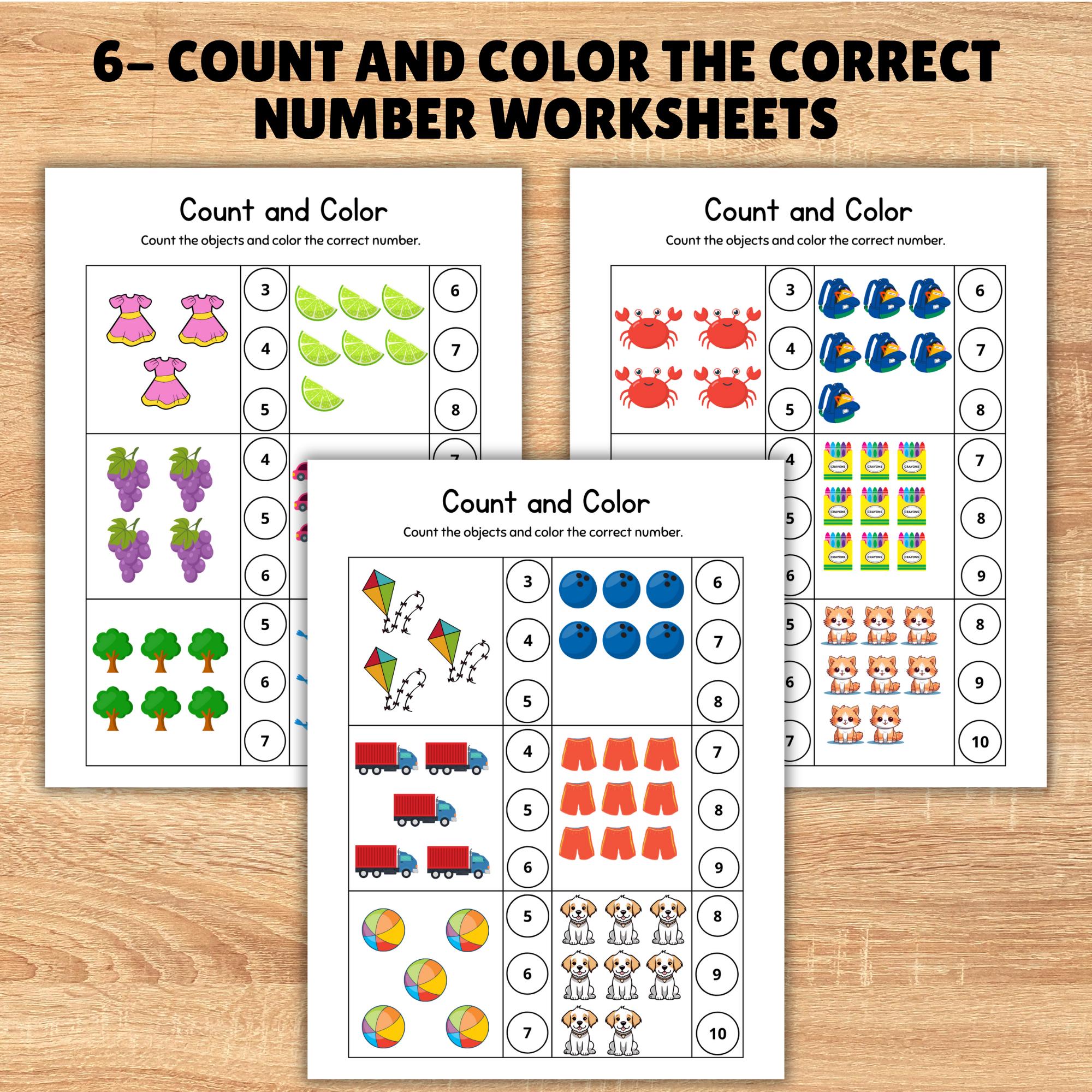 Counting Printable Worksheets for Preschool and Kindergarten With Count ...