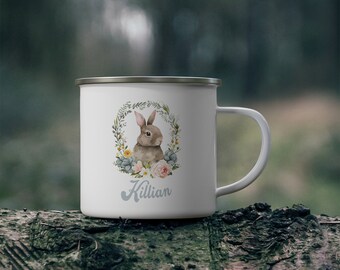 Taza de Pascua personalizada para acampar, conejito de acuarela, regalo para niños