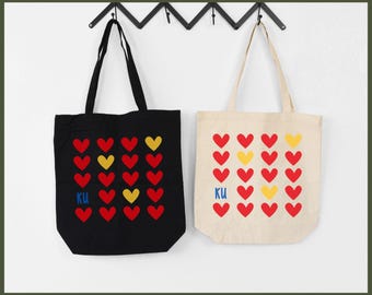 KU Jayhawks Hearts Canvas Tote Bag, Graduation Gift