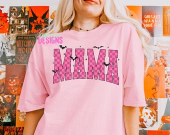 Camiseta de Halloween de Spooky Mama: Camiseta con gráfico de murciélago desgastado