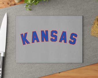 Kansas Jayhawks Glass Cutting Board, KU Cutting Board, Meal Prep Board, Jayhawks Kitchen Gifts
