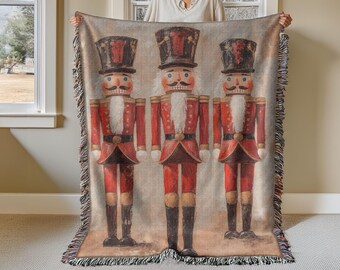 Nutcracker Woven Blanket, 100% Cotton Christmas Decor Gift