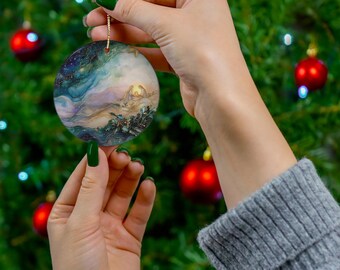 Adorno de cerámica con escena de la Natividad en acuarela, regalo navideño cristiano