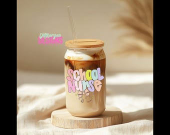 Vaso con tapa para enfermera escolar: regalo divertido para enfermeras con tapa y pajita