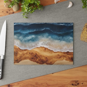 Epoxy Resign Ocean Glass Cutting Board, Meal Prep Glass Board, Baking Prep Glass Cutting Board