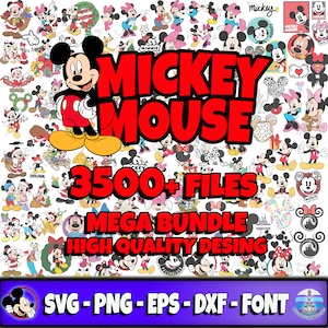Paquete de Mickey Mouse SVG, PNG, DXF y EPS, archivos de corte, Cricut, silueta, cumpleaños, Mickey Mouse PNG, fuente de Mickey Mouse, Mickey Mouse Svg