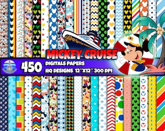 Papeles digitales de Mickey Cruise, Papeles digitales de Mickey, papeles de Mickey Mouse, papeles de Mickey, Diseños de papeles, Scrapbooking de Mickey, Papel de regalo de Mickey