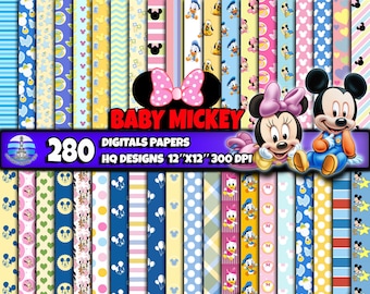 Papeles digitales de Mickey Baby, Papeles digitales de Mickey, papeles de Mickey Mouse, papeles de Mickey, Diseños de papeles, Scrapbooking de Mickey, Papel de regalo de Mickey