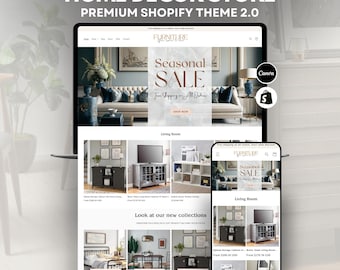 Furniture Website Shopify Theme | Home Decor Store Template | Editable Canva Banners Included