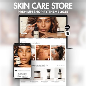 Clean Skincare Shopify Theme 2.0 | White Minimal Website Template | Modern Beauty Store Shopify Design + Editable Canva Templates