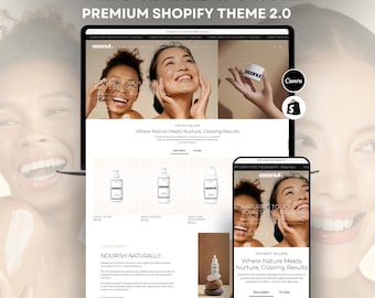 Tema beige de Shopify 2.0 para cuidado natural de la piel / Plantilla de belleza minimalista cálida / Diseño de tienda con tonos tierra