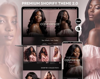 Tema Shopify 2.0 rosa y negro para pelucas y extensiones de cabello / Plantilla femenina glamurosa
