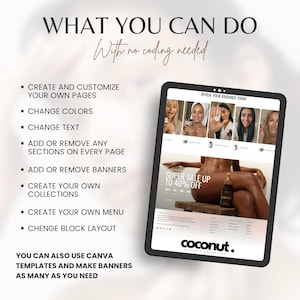 Puede incluir: Una tableta digital muestra un sitio web con el texto "Revela tu resplandor hoy" y "Super venta hasta un 40% de descuento." El sitio web muestra productos de belleza. La imagen tambi&eacute;n incluye el texto: "Qu&eacute; puedes hacer sin codificar."