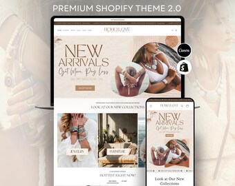 Boho Shopify Theme 2.0 for Streetwear Fashion Boutique | Dreamy Minimal Beige White Template