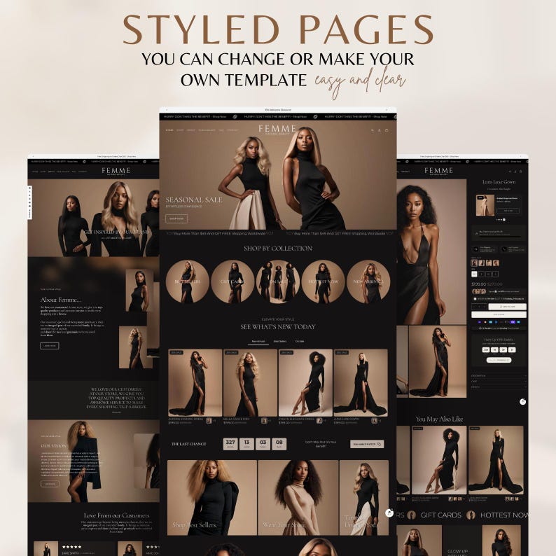 Clothing Shopify Theme 2.0 for Women's Streetwear Fashion & Beauty | Luxe Minimal Beige Black Template image 6