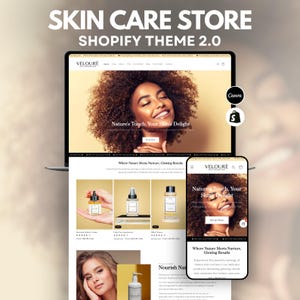 Velouré Skincare Shopify Theme: Modern Design, Editable Canva Templates, Free Installation Included