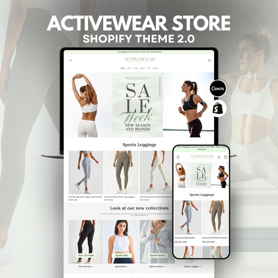 Sportswear Shopify Theme 2.0 | Athletic Store Website Template | Editable Canva Banners | Easy Install Shopify Modern Design OS 2.0