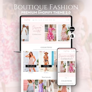 Sweet Feminine Streetwear Shopify Theme | Pink White 2.0 Boutique Template | Trendy Women's Fashion Design