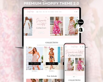 Sweet Feminine Streetwear Shopify Theme | Pink White 2.0 Boutique Template | Trendy Women's Fashion Design