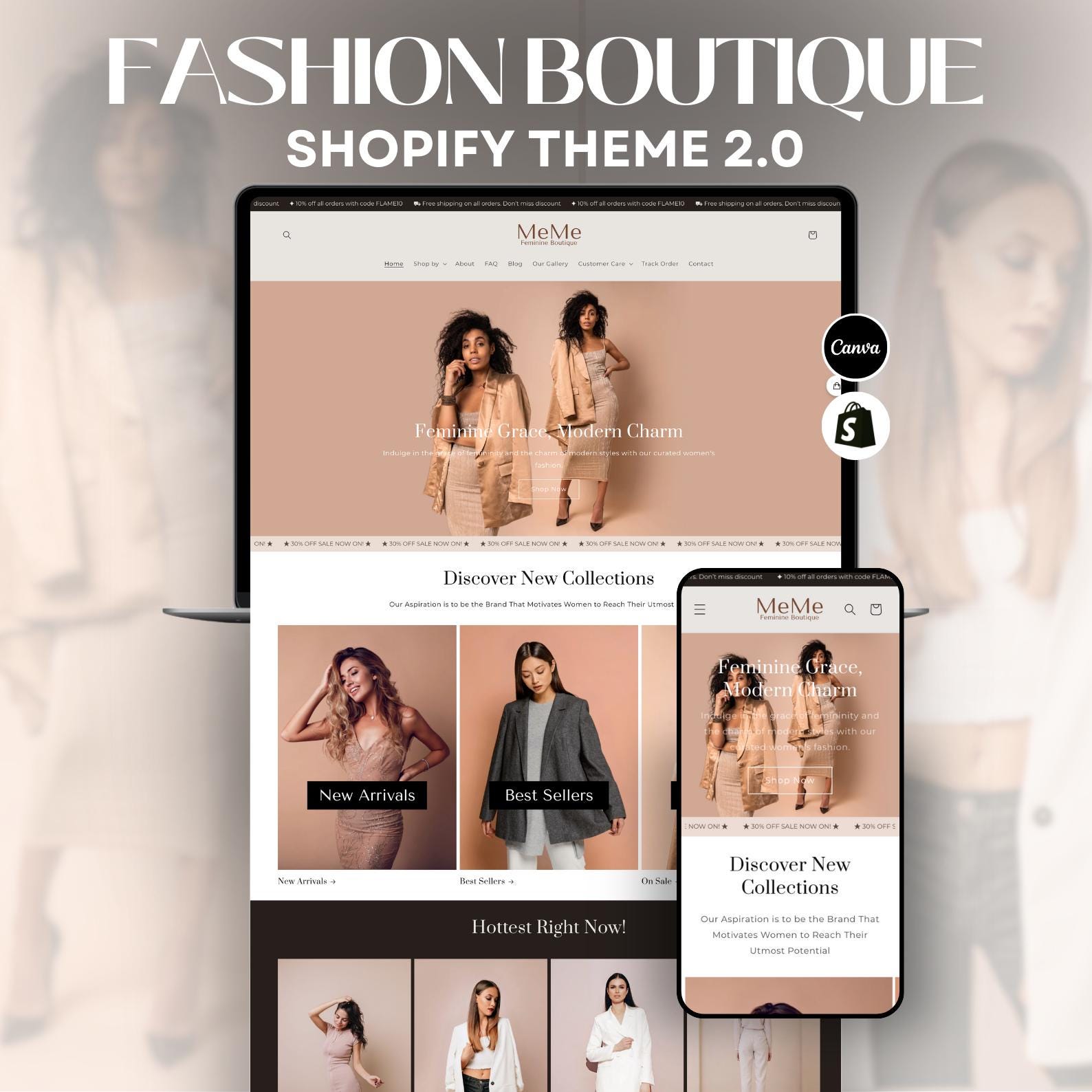 Feminine Boutique Shopify Theme: Pink & White, Minimal Design, Free Installation Included