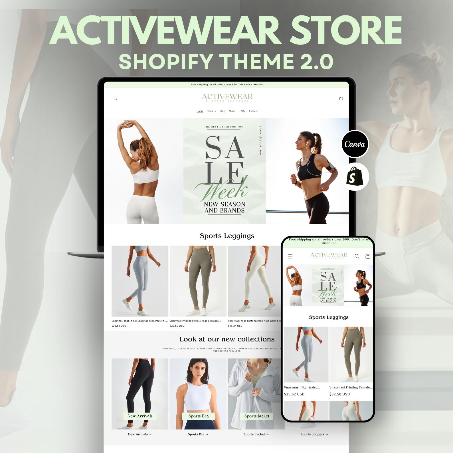 Activewear Shopify Theme: OS 2.0 Template with Canva Banners, Free Installation Included
