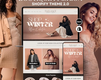 Tema Shopify 2.0 rosa y blanco para boutique de moda femenina / Plantilla elegante y femenina