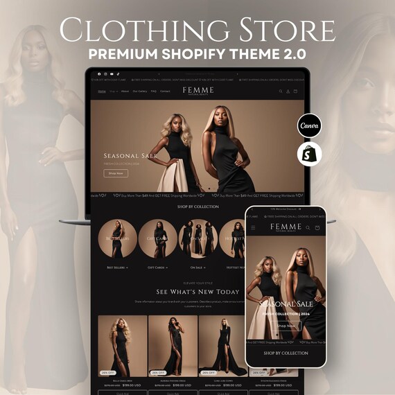 Clothing Shopify Theme 2.0 for Women's Streetwear Fashion & Beauty | Luxe Minimal Beige Black Template