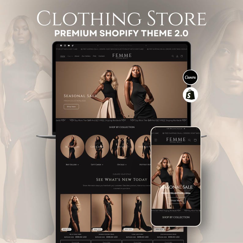 Clothing Shopify Theme 2.0 for Women's Streetwear Fashion & Beauty | Luxe Minimal Beige Black Template image 1