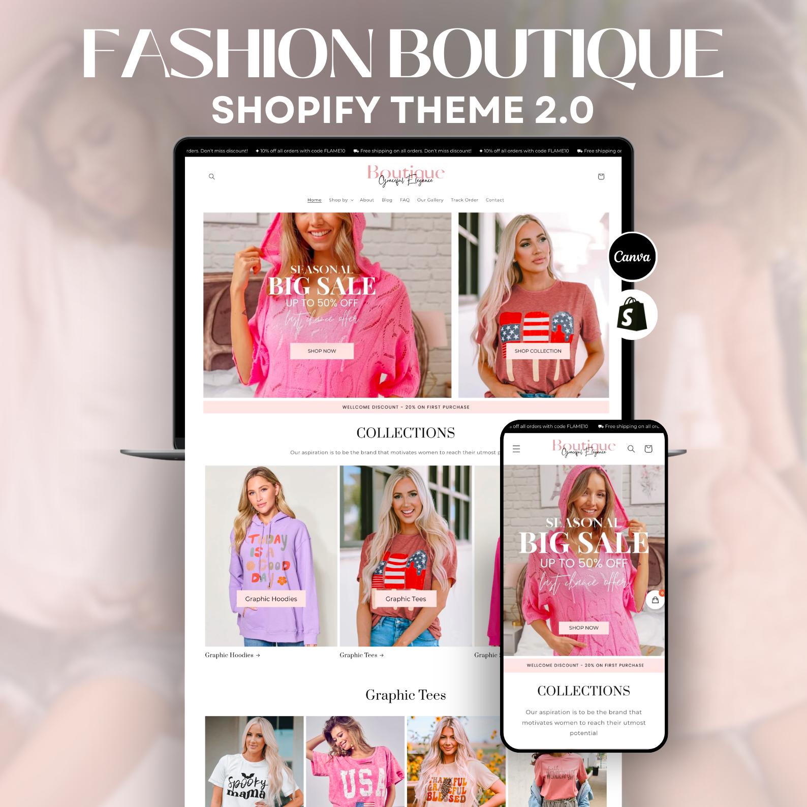 Feminine Boutique Shopify Theme: Pink & White, Minimal Design, Free Installation Included