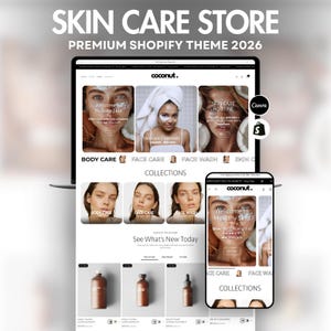 Tema Shopify 2.0 per la cura della pelle pulita / Modello di sito web minimale bianco / Design Shopify per negozio di bellezza moderno + Modelli Canva modificabili
