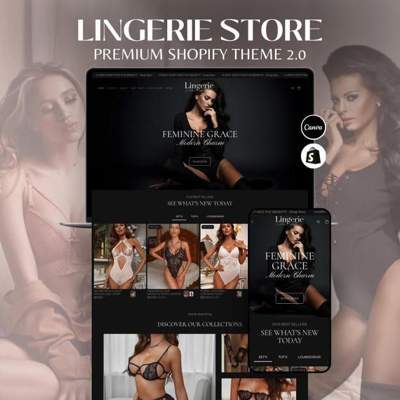 Lingerie Shopify Theme 2.0 | Dark Clean Website Template | Minimal Beauty & Fashion Shopify Design | OS 2.0 Theme