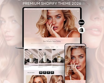 Tema de Shopify 2.0 rosa y blanco para marca de belleza / Plantilla para boutique de cuidado de la piel femenina / Diseño minimalista