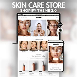 Tema Shopify Skincare Clean / Modello Shopify bianco / Design moderno, minimale e leggero / Modelli Canva modificabili / Tema Shopify OS 2.0
