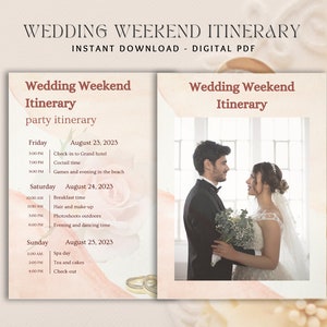 Wedding Itinerary, Personalized Weekend Schedule, Wedding Timeline, Event Planner, Bride Gift, Groom Gift