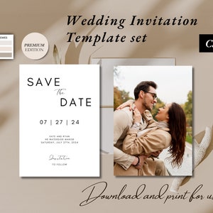 Wedding Invitation Template Set, Editable Template, Printable Invites, DIY Wedding Invites, Instant Download