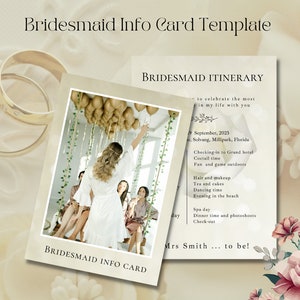 Bridesmaid Info Card Template, Wedding Party Details Card, Bridal Party Information, Printable Wedding Template