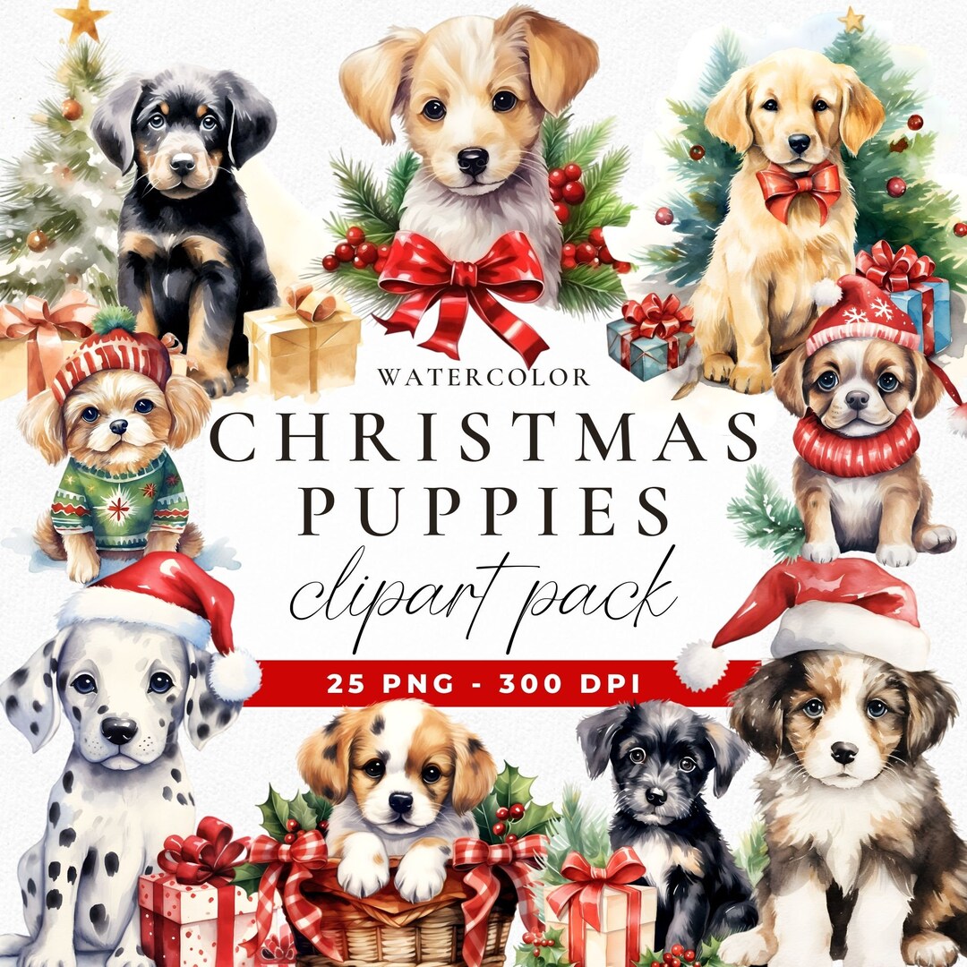 Christmas Cute Puppy PNG Clipart Watercolor Dog Bundle, Christmas ...