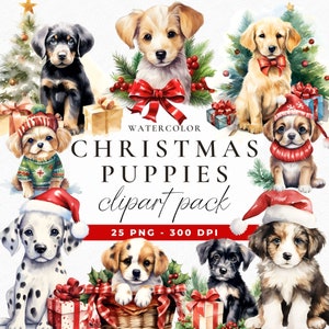 Weihnachten niedlichen Welpen PNG Clipart Aquarell Hund Bundle, Weihnachtswelpen Clipart, festliche Hunde, Hundeliebhaber Clipart für den kommerziellen Gebrauch