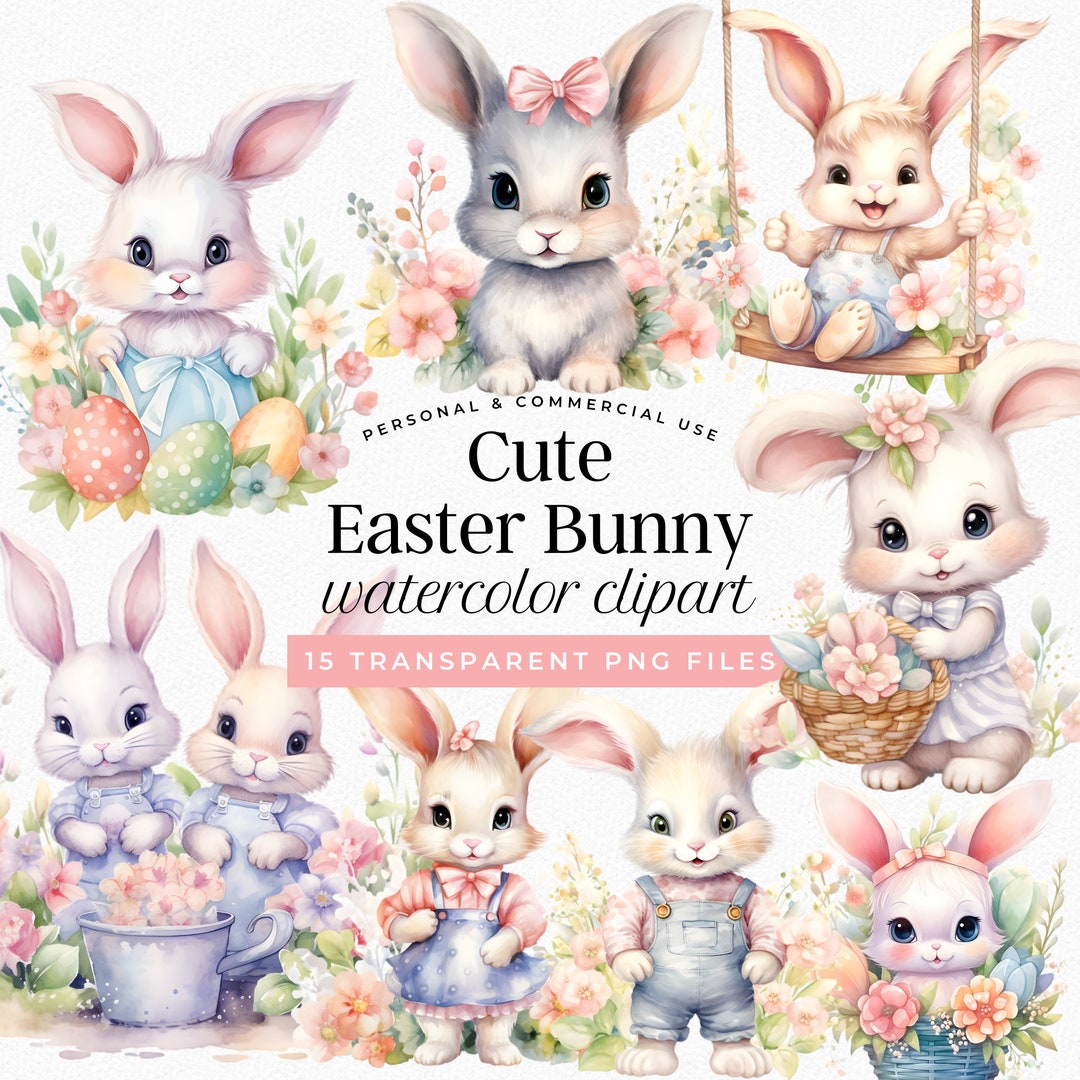 Cute Easter Bunny Png Clipart, Watercolor Floral Bunny Spring Clipart ...