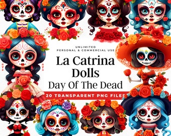 Cute La Catrina Doll Png Clipart, Day Of The Dead Transparent Png, Dia De Los Muertos Sublimation Design, Mexican Png, Free Commercial Use
