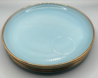 Fire King Turquoise Blue 12 Piece Snack Set Cups Plates 22k Gold