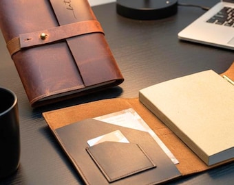 30 units Personalized Leather Journal Cover with logo engraving + name engraving