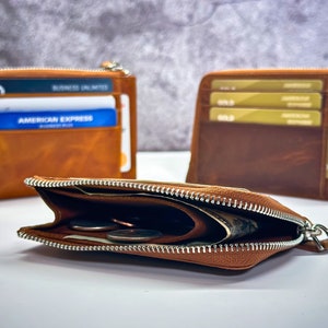 Cartera pequeña de cuero con cremallera, regalo para el día del padre, cartera pequeña de cuero personalizada, minimonedero personalizado
