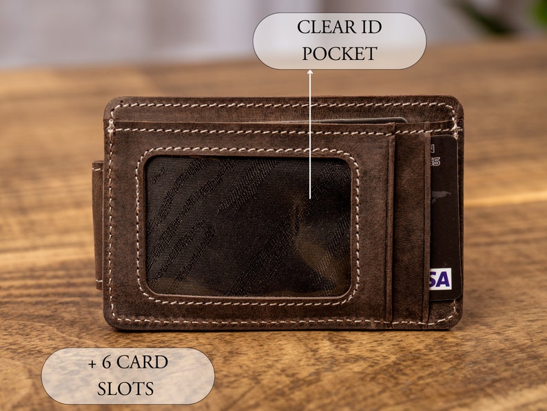 Personalized Leather Magnetic Money Clip, Small Front Pocket Card Holder, Christmas Gift for Him, Slim Wallet with Money Clip image 9