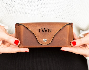Personalized Leather Glasses Case: Handmade Full Grain Eyewear Protector