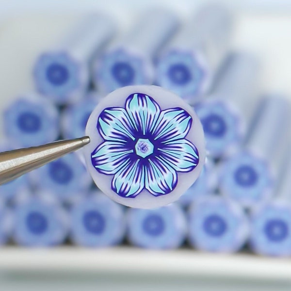 Purple & Sky Blue Flower Cane, Translucent Background, Unbaked Polymer Clay