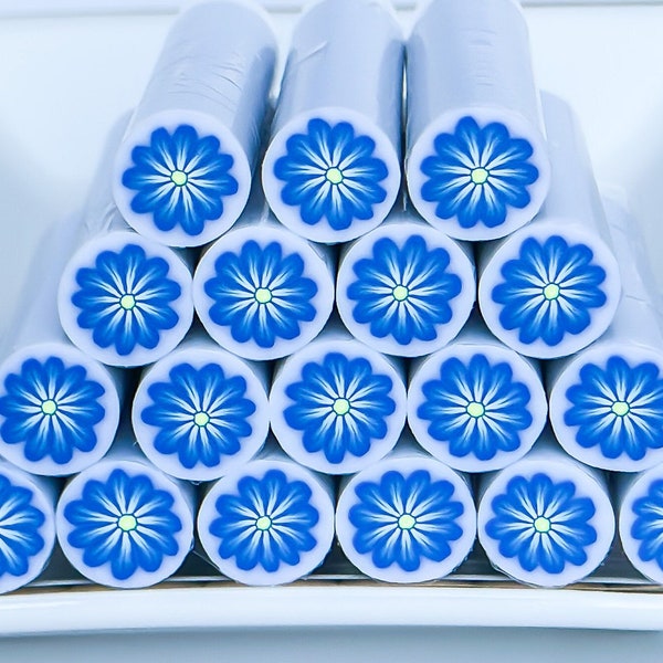 Blue Daisy Flower Cane, Translucent Background, Unbaked Polymer Clay