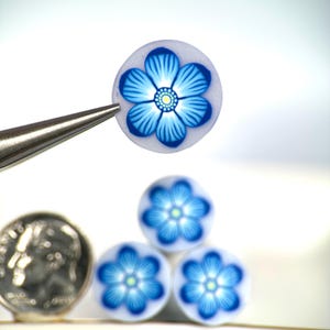 Blue Flower Cane, 6 Petal flowers, Translucent Background, Unbaked Polymer Clay, Raw Clay Cane